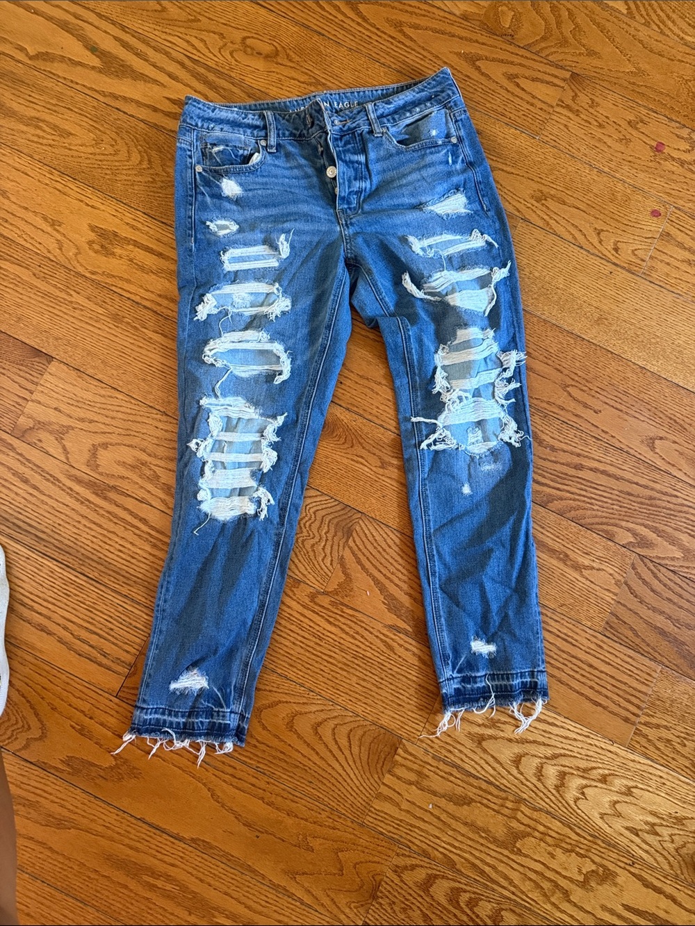 American Eagle Outfitters Distressed Dark Blue Boyfriend Jeans